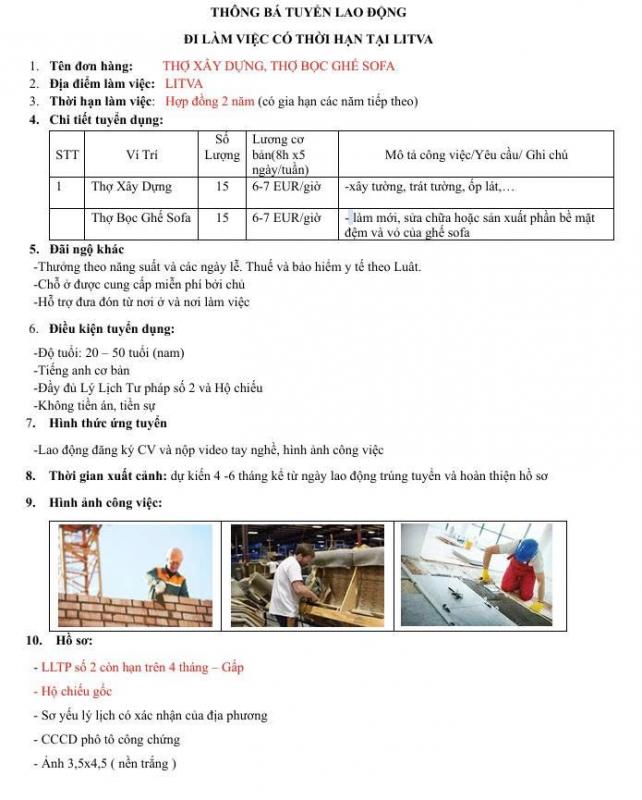 TUYỂN LAO ĐỘNG LITVA