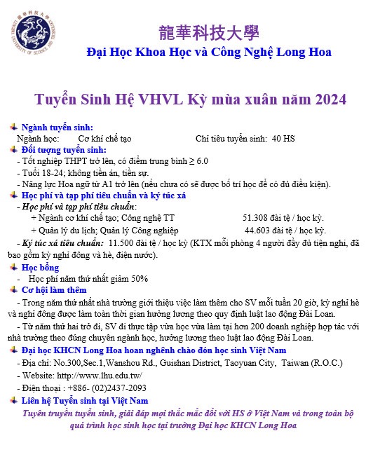 Đại Học Khoa Học và Công Nghệ Long Hoa Tuyển Sinh